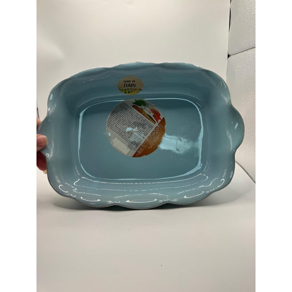 De Silva Terre d'Umbria Italian Terracotta Scalloped Baking Dish Light Blue NEW